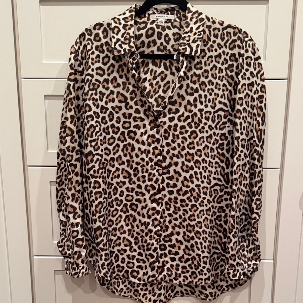 Carven Leopard Print Button-Up Blouse